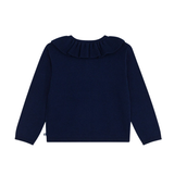 Girl Cardigan With Ruffle Collar - Navy