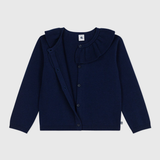 Girl Cardigan With Ruffle Collar - Navy