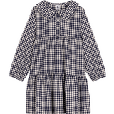 Girl LS Check Dress With Collar - Navy White