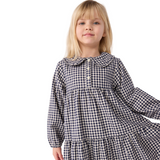 Girl LS Check Dress With Collar - Navy White