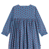 Girl LS Corduroy Apple Print Dress - Blue Red