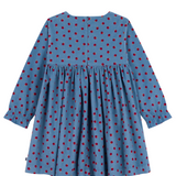 Girl LS Corduroy Apple Print Dress - Blue Red