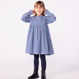 Girl LS Corduroy Apple Print Dress - Blue Red