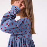 Girl LS Corduroy Apple Print Dress - Blue Red