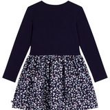 Girl LS Solid Top Floral Bottom Dress - Navy Multi