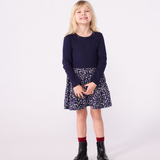 Girl LS Solid Top Floral Bottom Dress - Navy Multi