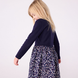 Girl LS Solid Top Floral Bottom Dress - Navy Multi