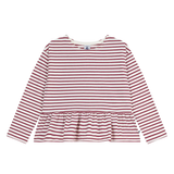Girl LS Stripe Top - White Burgundy