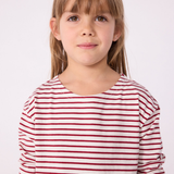 Girl LS Stripe Top - White Burgundy