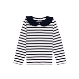 Girl LS Stripe Top With Collar - White Navy