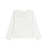 Girl LS Tee With Ruffle Collar - White