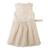 Girl Lucile Sleeveless Dress Beige With Pleated Skirt, Side Pockets, & Belt - Beige