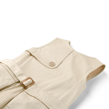 Girl Lucile Sleeveless Dress Beige With Pleated Skirt, Side Pockets, & Belt - Beige