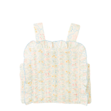 Girl Martina Trellis Print Smocked Top With Wide Straps & Ruffles - Multicolor