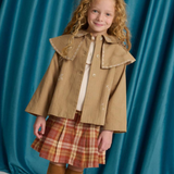 Girl Philippa Herringbone Cape Coat - Tan