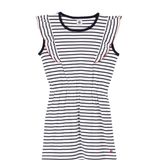 Girl SS Stripe Dress with Ruffles - White Navy