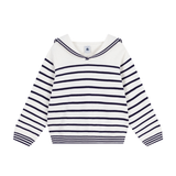 Girl Stripe Sweater With Sailor Collar - White Navy