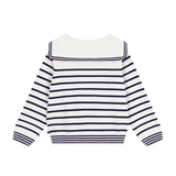 Girl Stripe Sweater With Sailor Collar - White Navy