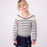 Girl Stripe Sweater With Sailor Collar - White Navy
