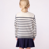 Girl Stripe Sweater With Sailor Collar - White Navy