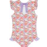 Girls Island Blossom Ruffle Cap Sleeve Rashguard One Piece