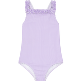 Girls Lavender Stripe Ruched Strap One Piece
