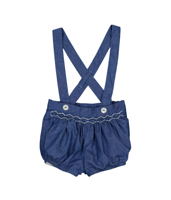 Jack, Smocked Baby Bloomer, in Blue Denim Light Herringbone