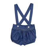 Jack, Smocked Baby Bloomer, in Blue Denim Light Herringbone