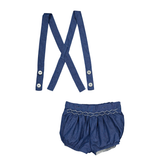 Jack, Smocked Baby Bloomer, in Blue Denim Light Herringbone