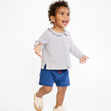 Jefferson Baby Shirt - Indigo Linen Stripe