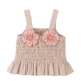 Girl Josephine Striped Peplum Top With Flower Appliqué - Pink