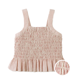 Girl Josephine Striped Peplum Top With Flower Appliqué - Pink