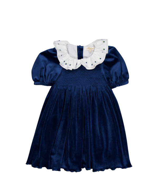 Joséphine, Smocked Dress, in Navy Velvet