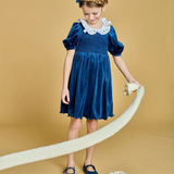 Joséphine, Smocked Dress, in Navy Velvet