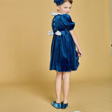 Joséphine, Smocked Dress, in Navy Velvet
