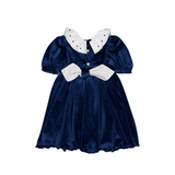 Joséphine, Smocked Dress, in Navy Velvet