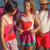 Knitted Top W/ Straps - Pink W/ Cherry Print