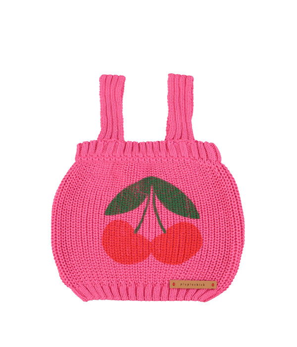 Knitted Top W/ Straps - Pink W/ Cherry Print