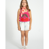 Knitted Top W/ Straps - Pink W/ Cherry Print