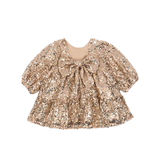 Lila Sequins Bow Dress - Gold Glitter