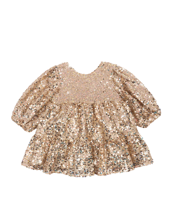 Lila Sequins Bow Dress - Gold Glitter