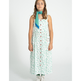 Long Dress - Ecru W/ Green Flowers Allover