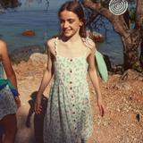 Long Dress - Ecru W/ Green Flowers Allover