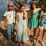 Long Dress - Ecru W/ Green Flowers Allover