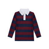 Long Sleeve Rugby Polo Shirt - Maroon/Navy Stripe