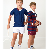Long Sleeve Rugby Polo Shirt - Maroon/Navy Stripe