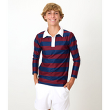 Long Sleeve Rugby Polo Shirt - Maroon/Navy Stripe