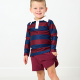 Long Sleeve Rugby Polo Shirt - Maroon/Navy Stripe