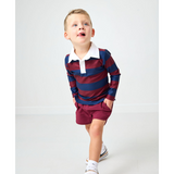 Long Sleeve Rugby Polo Shirt - Maroon/Navy Stripe