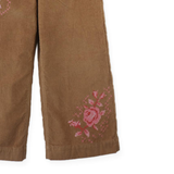Girl Loreine Wide Leg Corduroy Pants With Rose Details - Brown